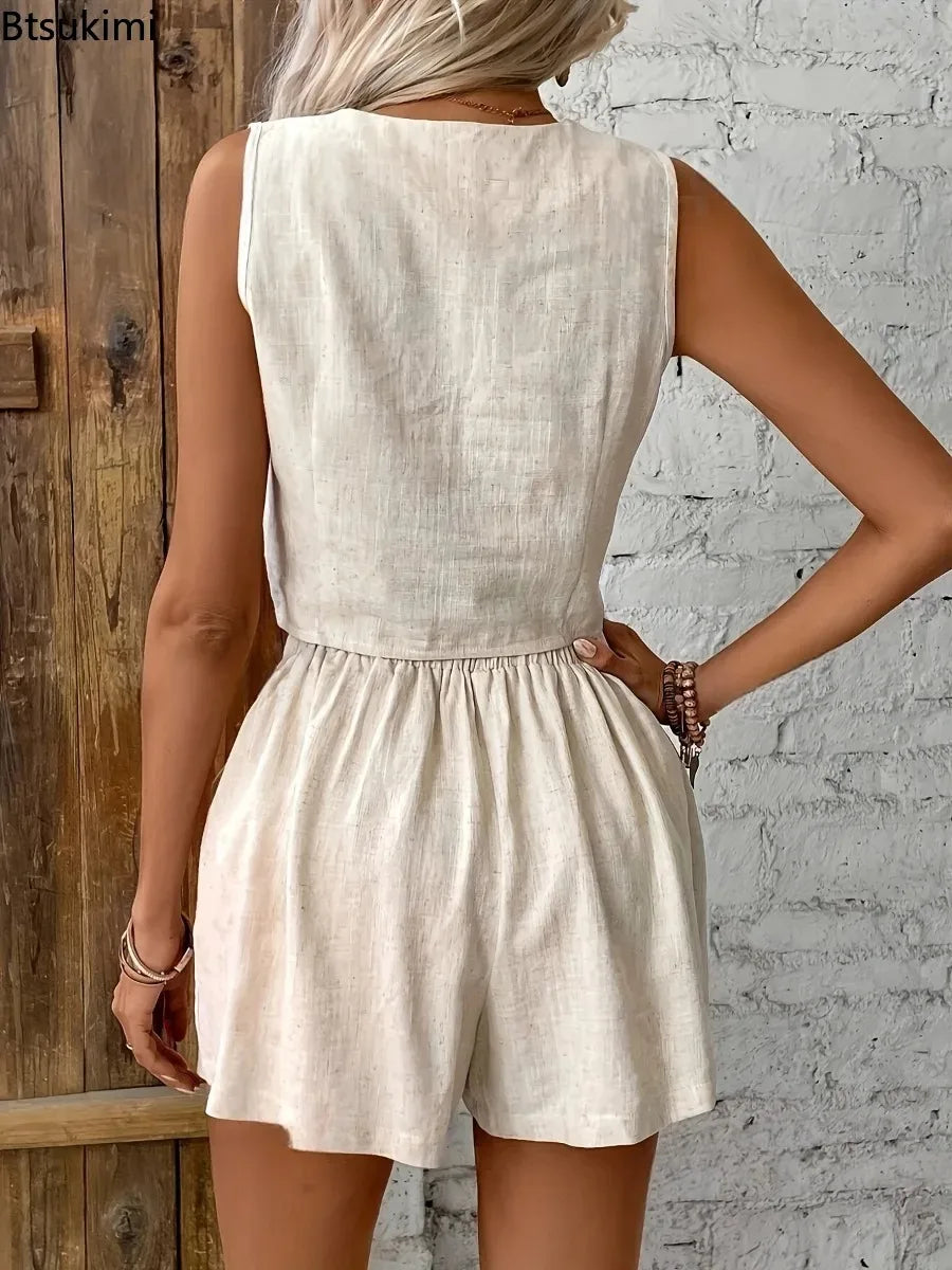Linen Vest & Shorts Set