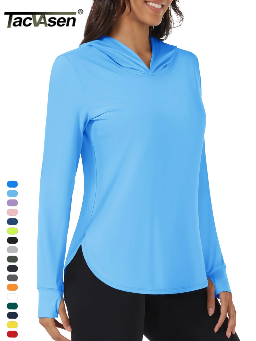 TACVASEN UPF80+ Summer UV Protection Hoodie Womens Outdoor Hiking SunBlock Pullover Tops Quick Dry Breathable Lightweight Shirts