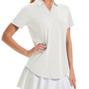 TACVASEN Womens UPF 50+ Sun Protection Golf Polo Shirts Short Sleeve V-Neck Curved Hem Tennis Tops Moisture Wicking Shirts