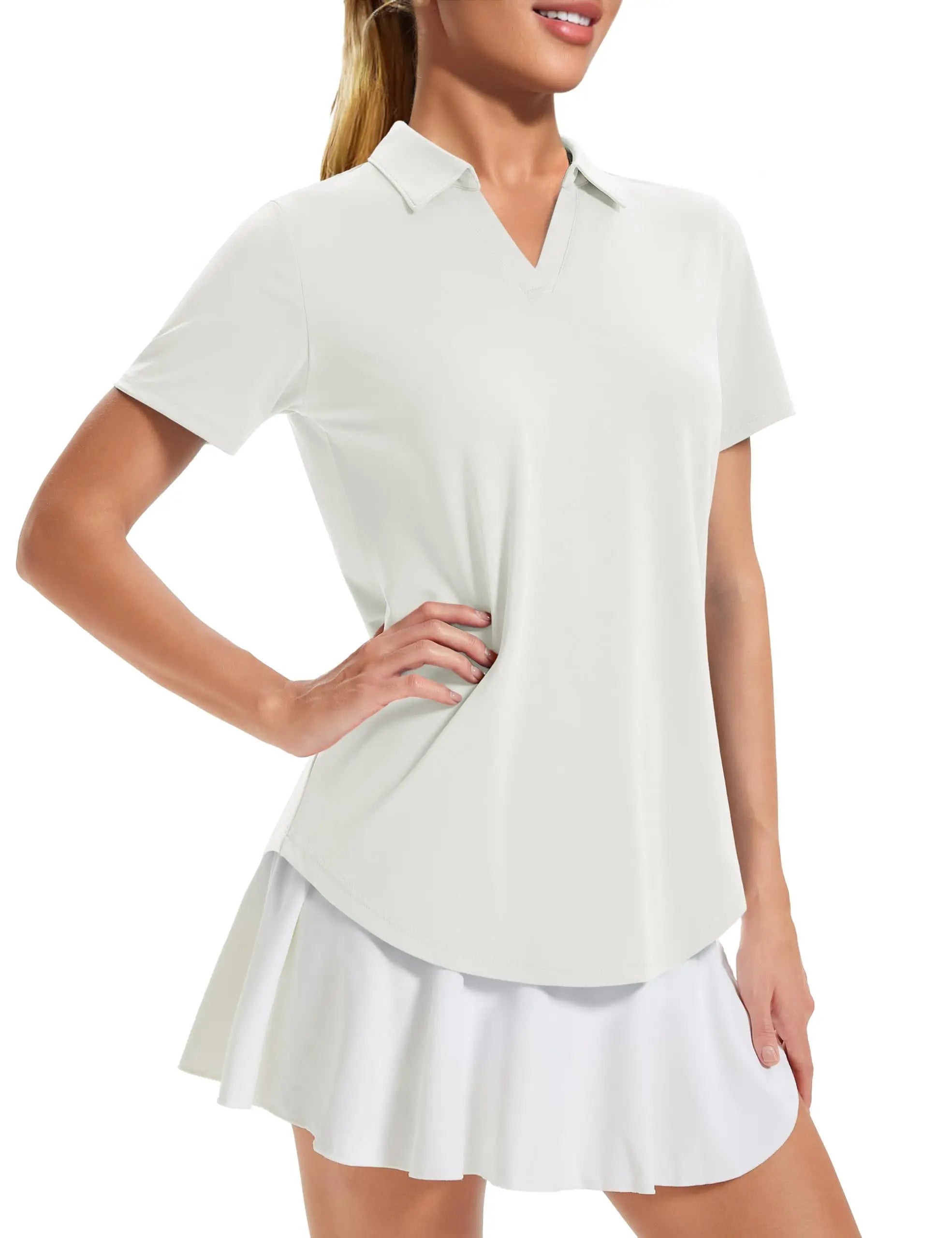 TACVASEN Womens UPF 50+ Sun Protection Golf Polo Shirts Short Sleeve V-Neck Curved Hem Tennis Tops Moisture Wicking Shirts