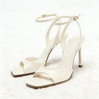 Patent-Look Ankle-Strap Heeled Sandals