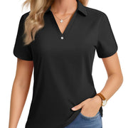 TACVASEN Women's 1-Button Golf Polo Shirts V Neck Short Sleeve Tennis Tops Moisture Wicking Quick Dry Athletic Collared Shirt