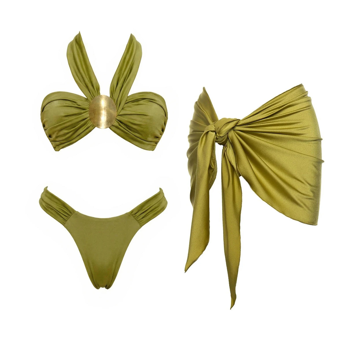 Strappy Three-Piece Bandeau Bikini Set