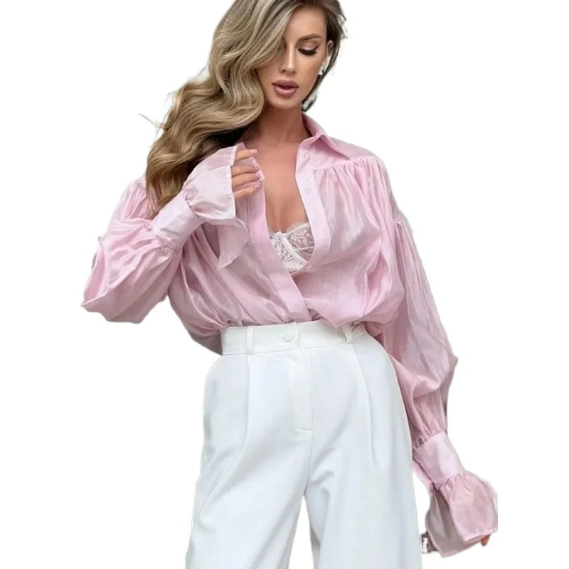Flare-Sleeve Collared Blouse