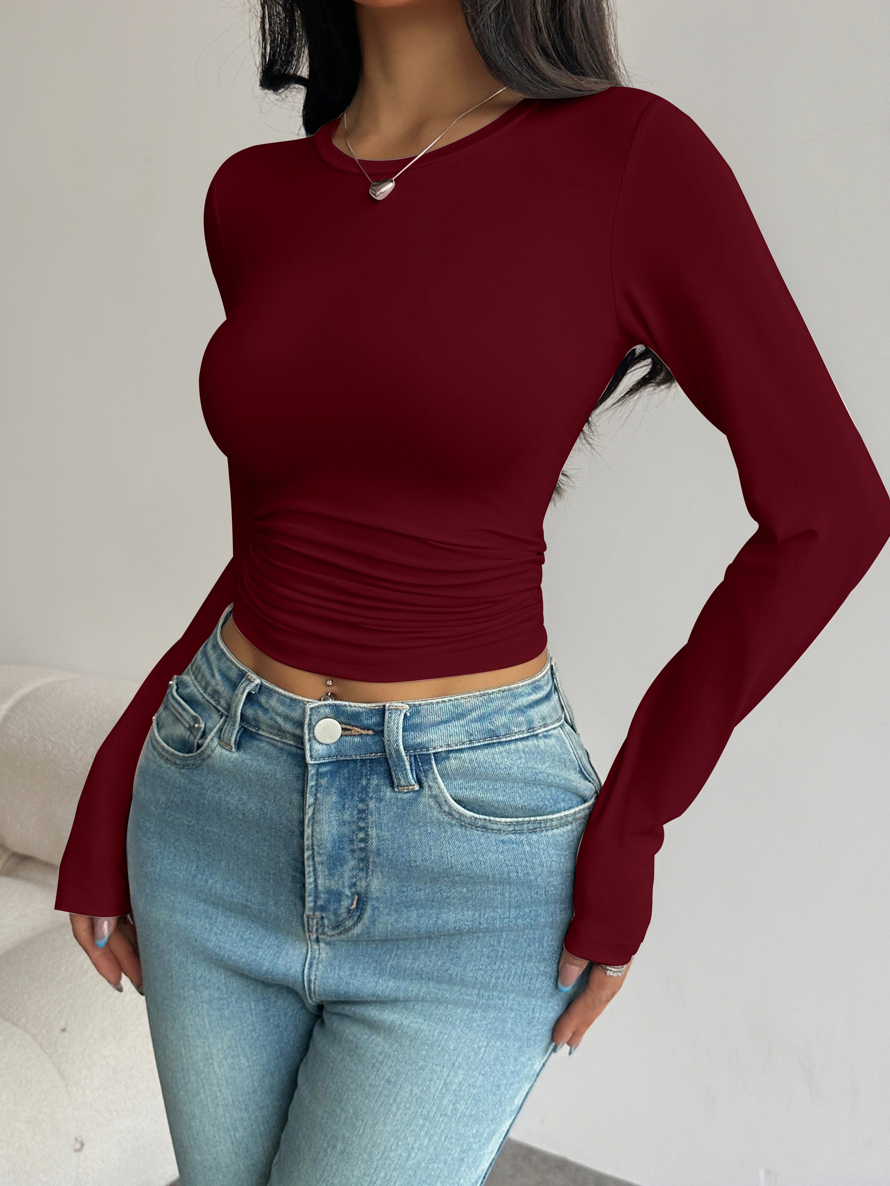 Long-Sleeve Slim-Fit Crop T-Shirt
