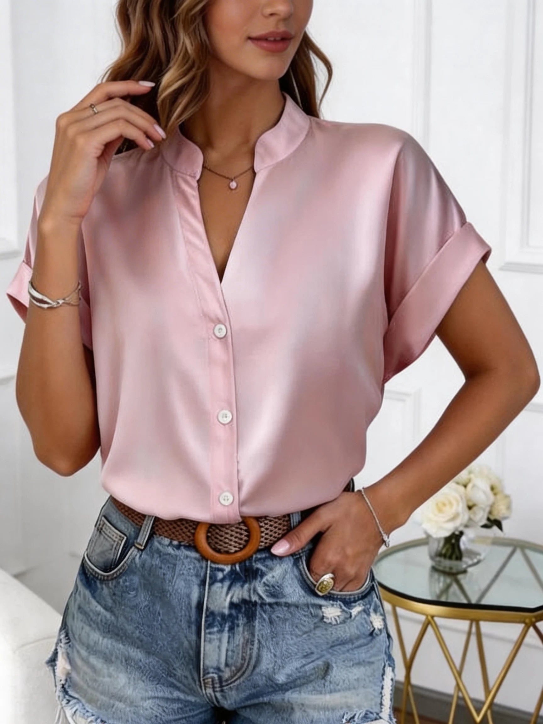 V-Neck Relaxed Slim-Fit Blouse