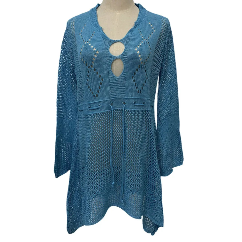 V-Neck Hollow-Out Beach Cover-Up