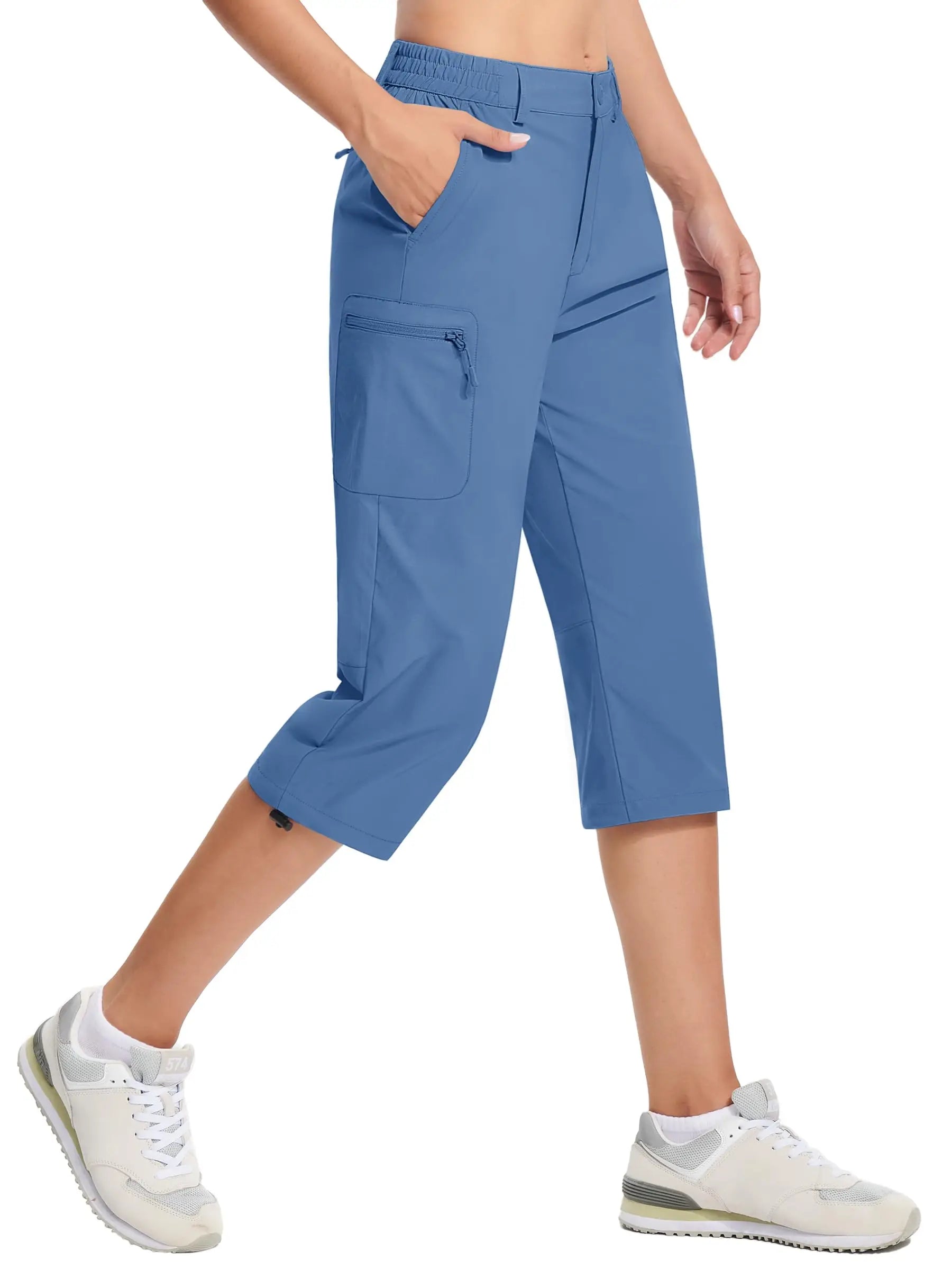 TACVASEN Quick Dry Knee Length Nylon Capris Womens Summer Hiking Casual Cargo Short Pant Lightweight Waterproof Shorts 5 Pockets