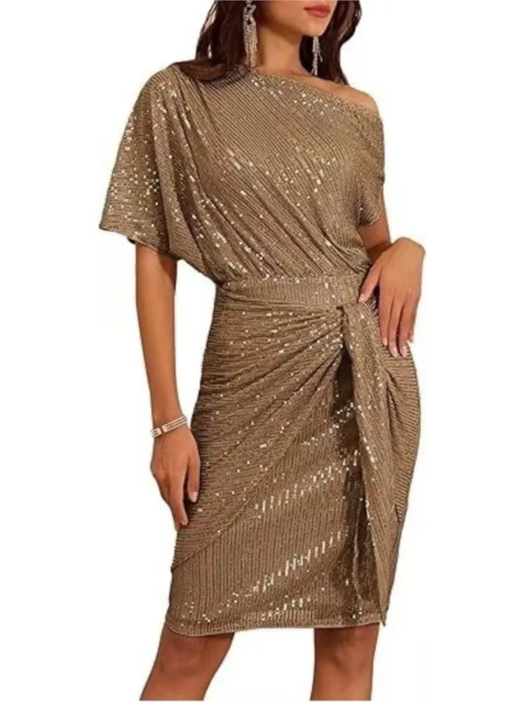 Sequin Off-Shoulder Ruched Mini Dress