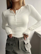 Ribbed Henley Long-Sleeve Tee