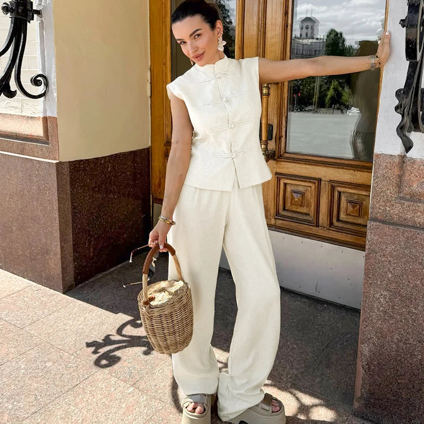 Cotton-Linen Vest & Trousers Set