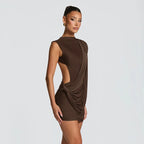 Asymmetric Bow Ruched Mini Dress