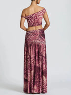 Printed Halter Top & Ruched Midi Skirt Set