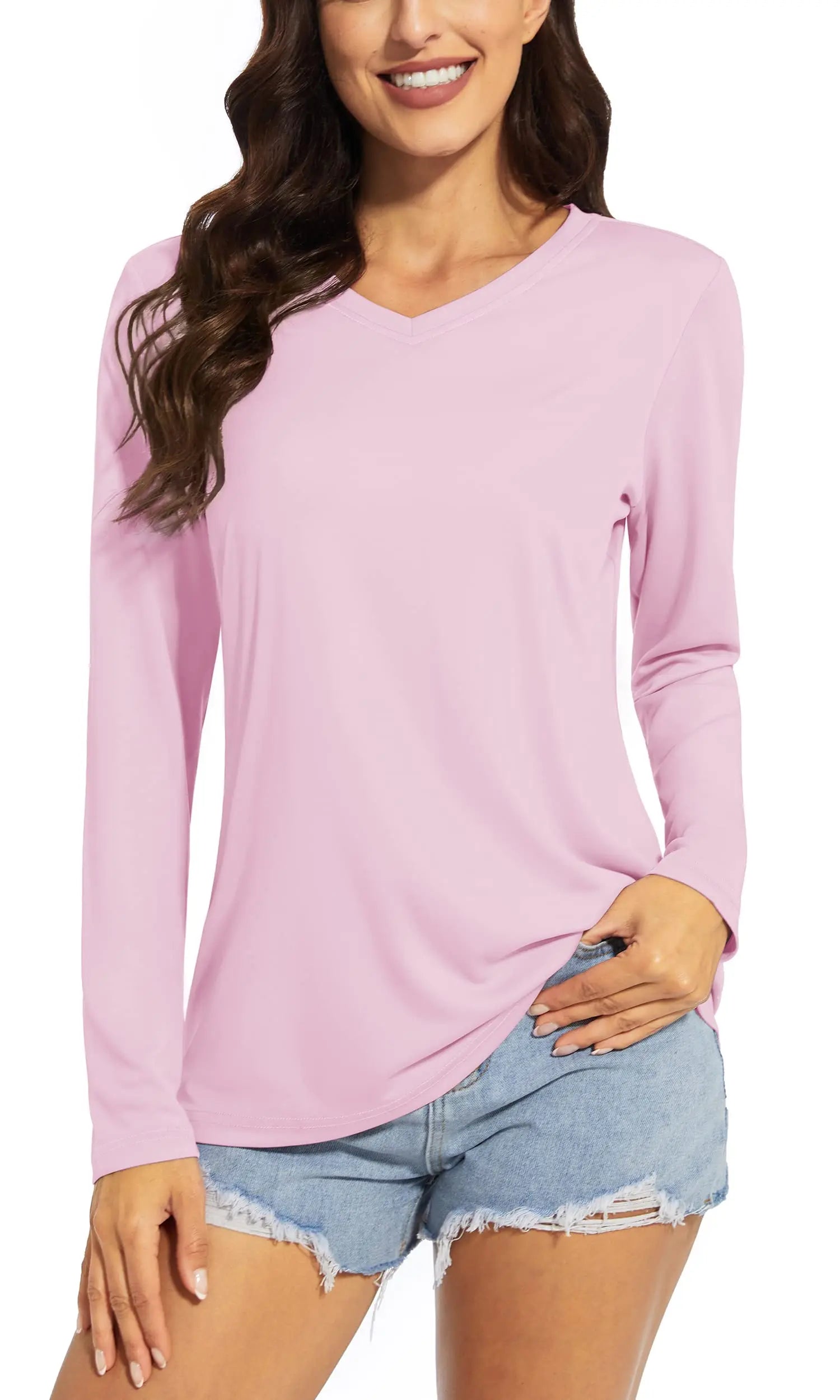 TACVASEN Summer UPF 50+ Long Sleeve T-Shirts Womens Sun Protection V Neck Fashion Tee Shirts Quick Dry Outdoor Hiking Pullover