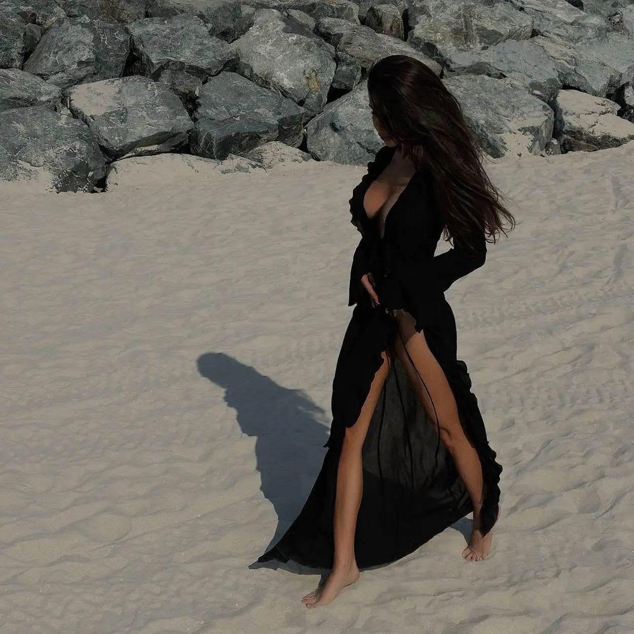 Ruffle-Sleeve Chiffon Beach Tunic