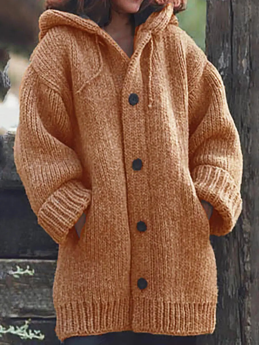 Cotton Knit Hooded Cardigan