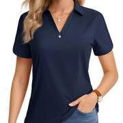 TACVASEN Women's 1-Button Golf Polo Shirts V Neck Short Sleeve Tennis Tops Moisture Wicking Quick Dry Athletic Collared Shirt