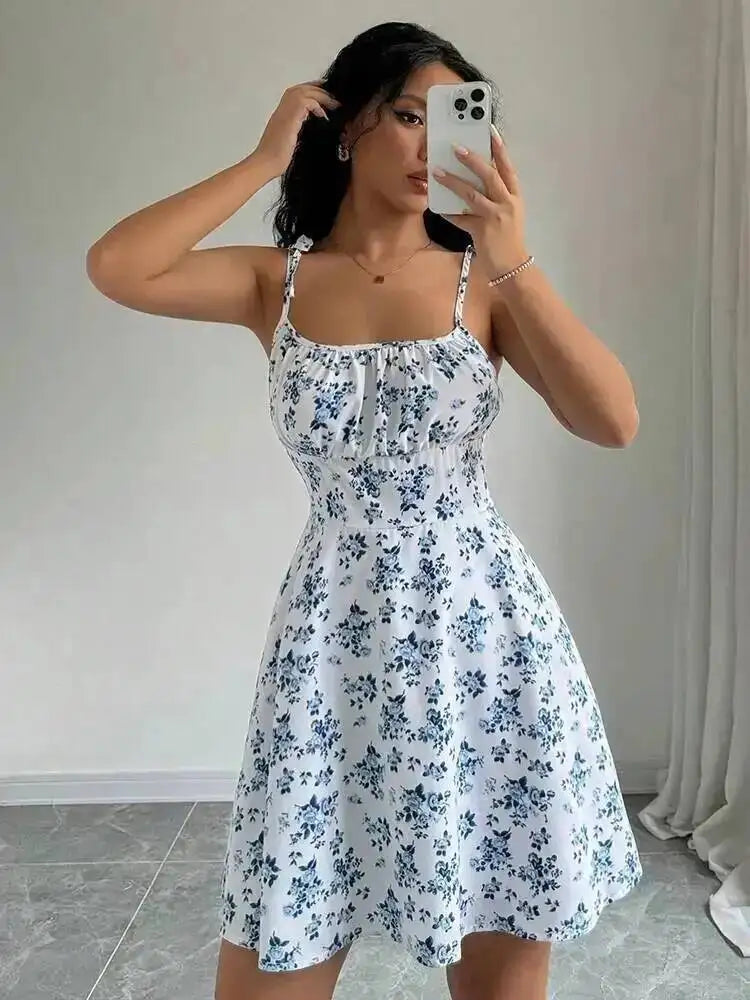 Aurelia Sun Floral Spaghetti-Strap Sundress – Black
