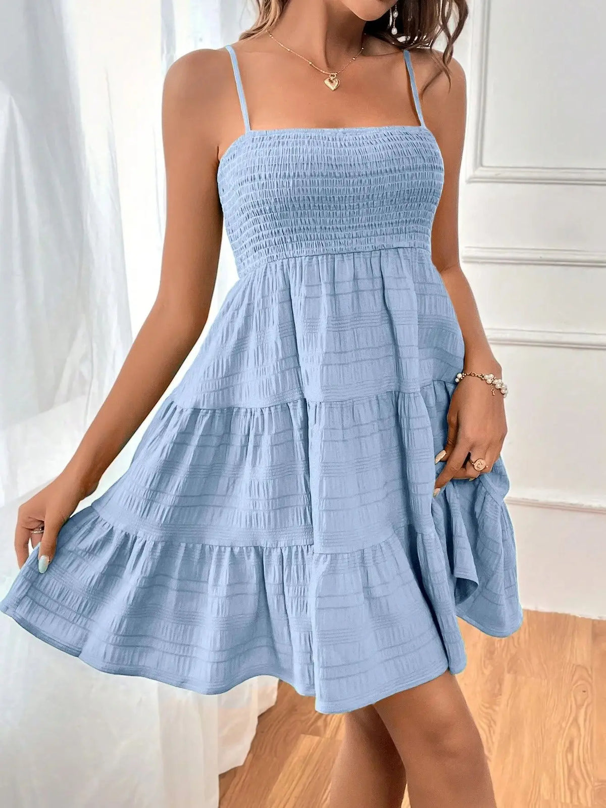 Smocked Tiered Swing Mini Dress