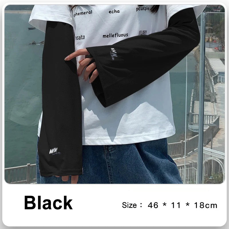 UPF 50+ Breathable Ice Silk Sleeve Guards Loose Fit Summer UV Protection Cooling Arm Sleeves for Driving/Cycling