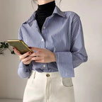 Striped Lantern-Sleeve Blouse