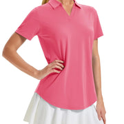 TACVASEN Womens UPF 50+ Sun Protection Golf Polo Shirts Short Sleeve V-Neck Curved Hem Tennis Tops Moisture Wicking Shirts