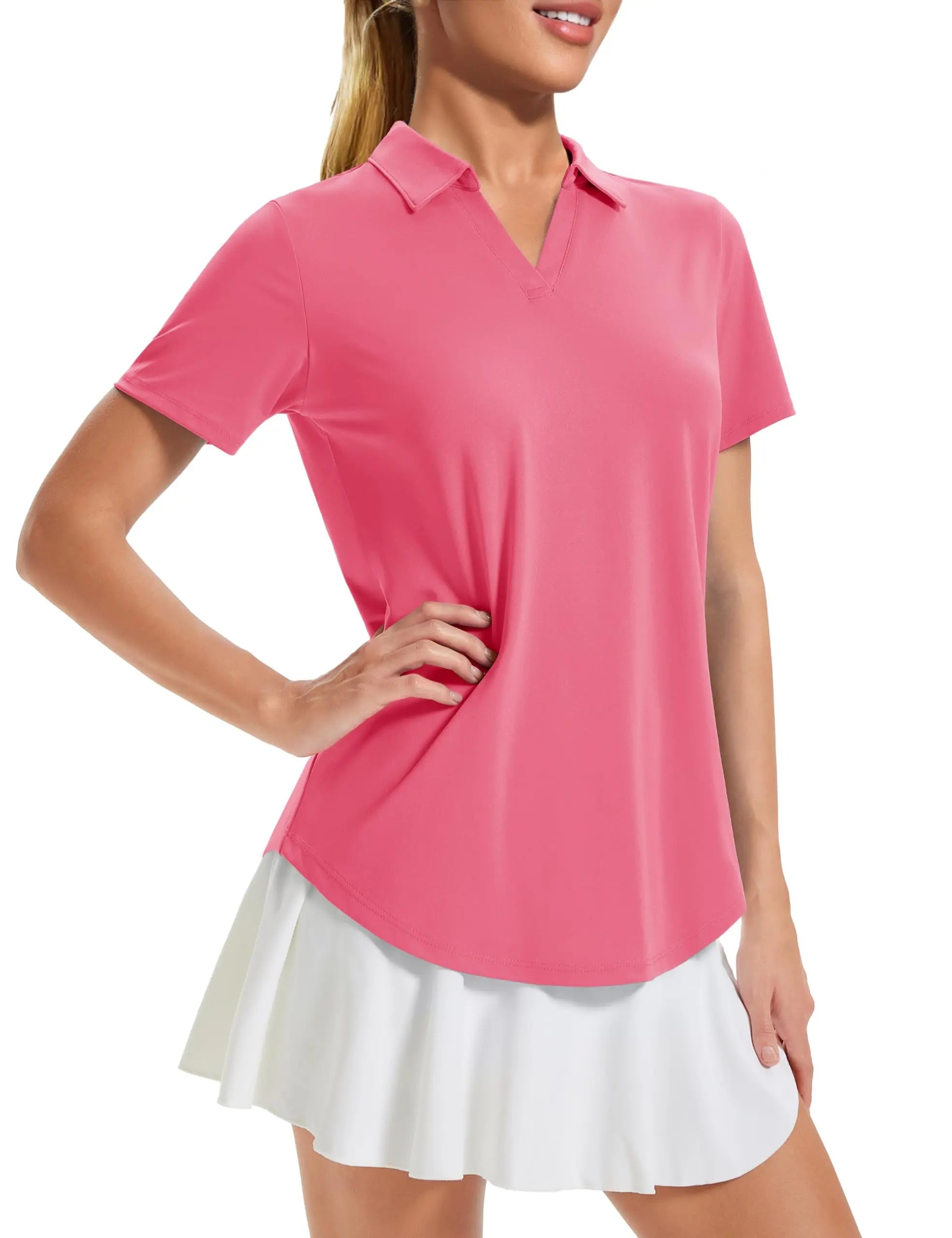 TACVASEN Womens UPF 50+ Sun Protection Golf Polo Shirts Short Sleeve V-Neck Curved Hem Tennis Tops Moisture Wicking Shirts