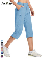 TACVASEN Quick Dry Knee Length Nylon Capris Womens Summer Hiking Casual Cargo Short Pant Lightweight Waterproof Shorts 5 Pockets