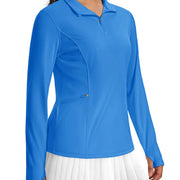 TACVASEN Women's UPF 50+ Long Sleeve Sun Protection Polo Shirt 1/4 Zip Pullover Thumb Hole Sport Shirts with Side Zipper Pockets