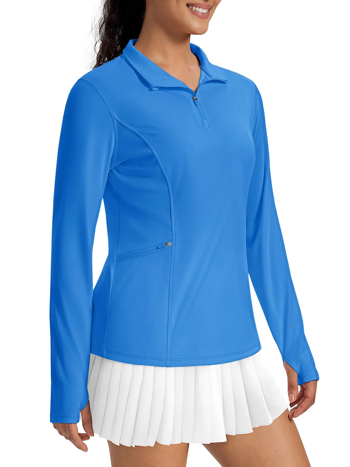 TACVASEN Women's UPF 50+ Long Sleeve Sun Protection Polo Shirt 1/4 Zip Pullover Thumb Hole Sport Shirts with Side Zipper Pockets