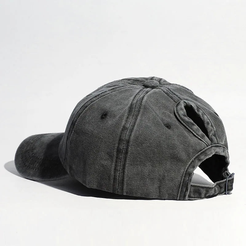 Washed High Ponytail Baseball Cap