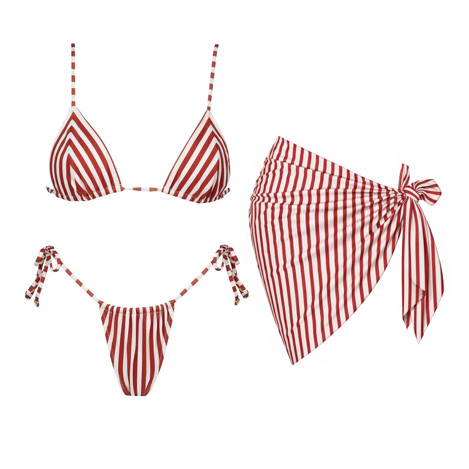 Striped Three-Piece Bandeau Bikini Set