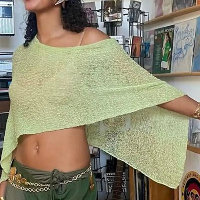 Open-Knit Asymmetric Beach Cover-Up