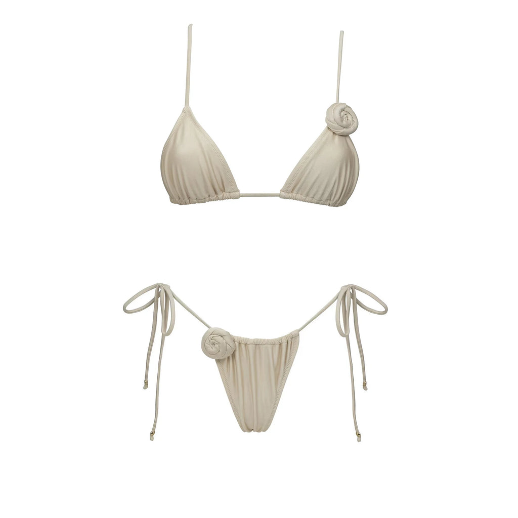 Floral Mesh-Skirt Bandeau Bikini Set