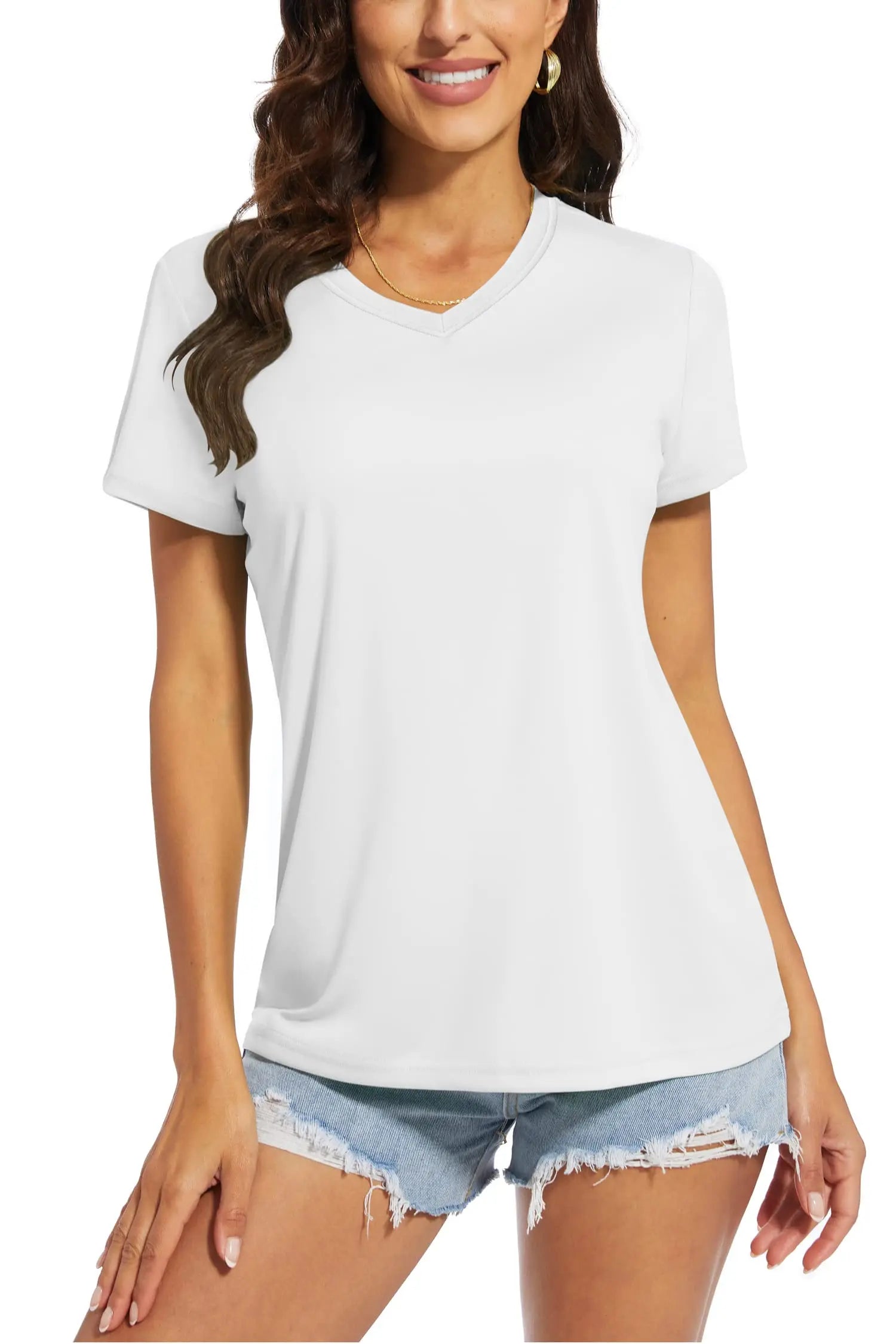 TACVASEN UPF 50+ Summer Short Sleeve V-Neck T-shirts Womens Sun Protection T-shirts Quick Dry Hiking Running Tee Shirts Tops