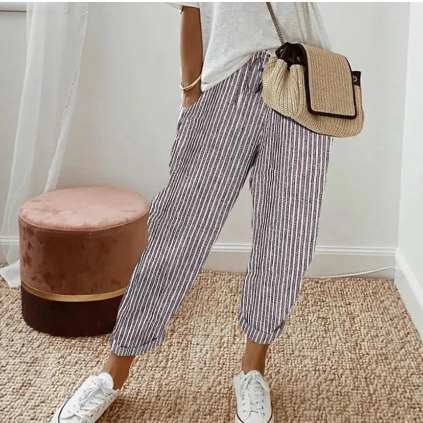 Striped Drawstring Wide-Leg Pants