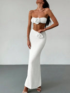 Crochet Flower Crop Top & Maxi Skirt Set