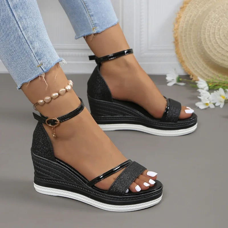 Metallic Platform Wedge Sandals