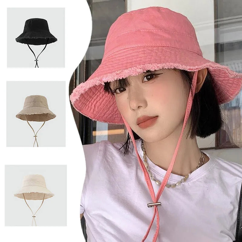 Tassel-Brim Cotton Bucket Hat