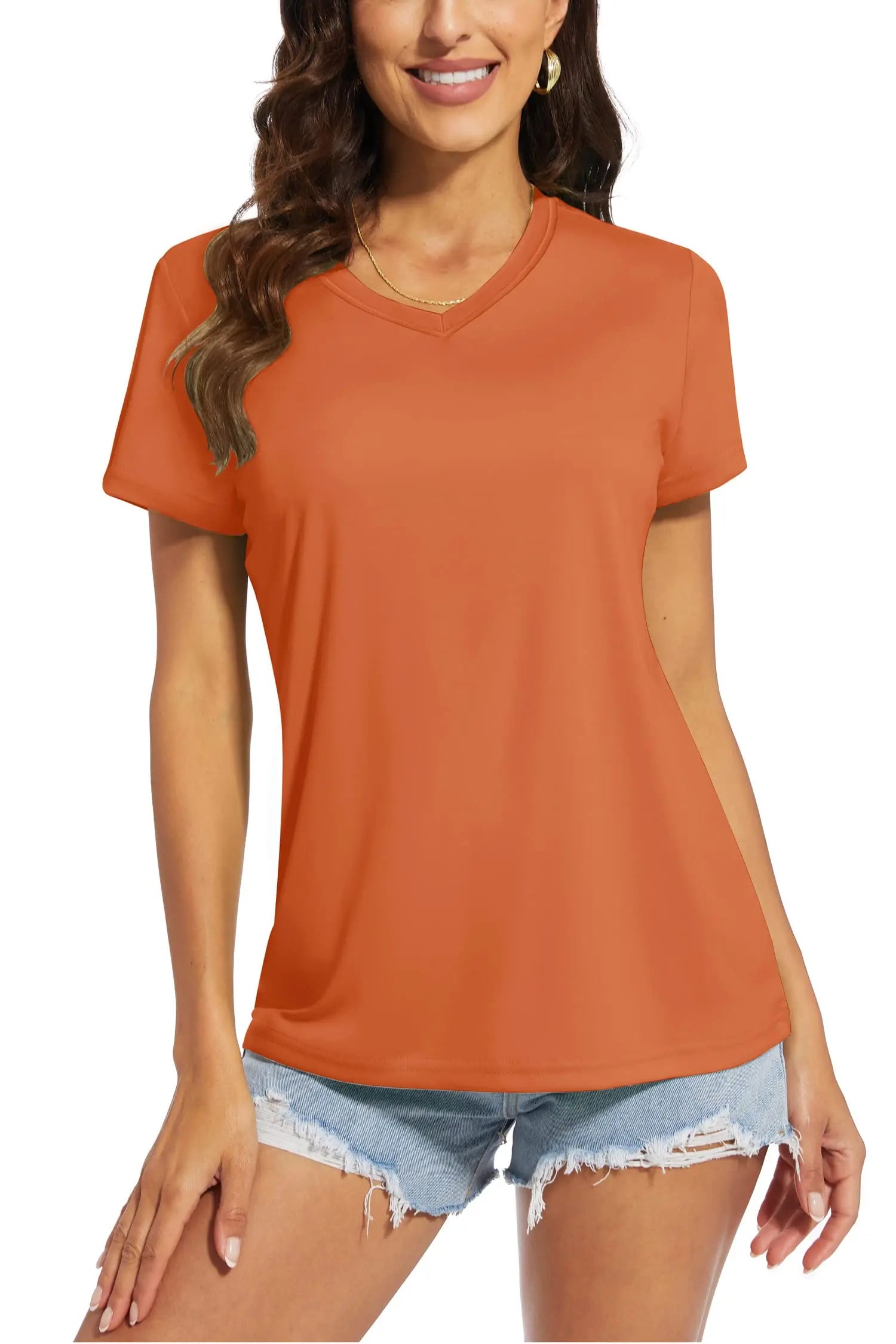 TACVASEN UPF 50+ Summer Short Sleeve V-Neck T-shirts Womens Sun Protection T-shirts Quick Dry Hiking Running Tee Shirts Tops