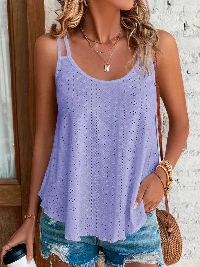 Aurelia Sun Boho Hollow-Out Camisole Top – Black