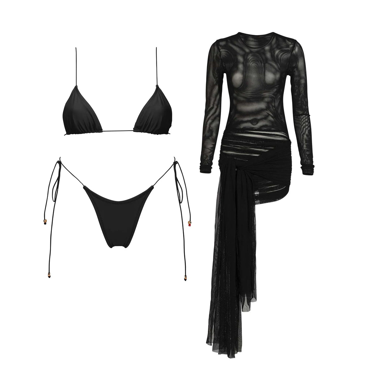 Mesh Dress Three-Piece Bikini Set
