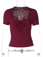 Lace Square-Neck Short-Sleeve Crop T-Shirt