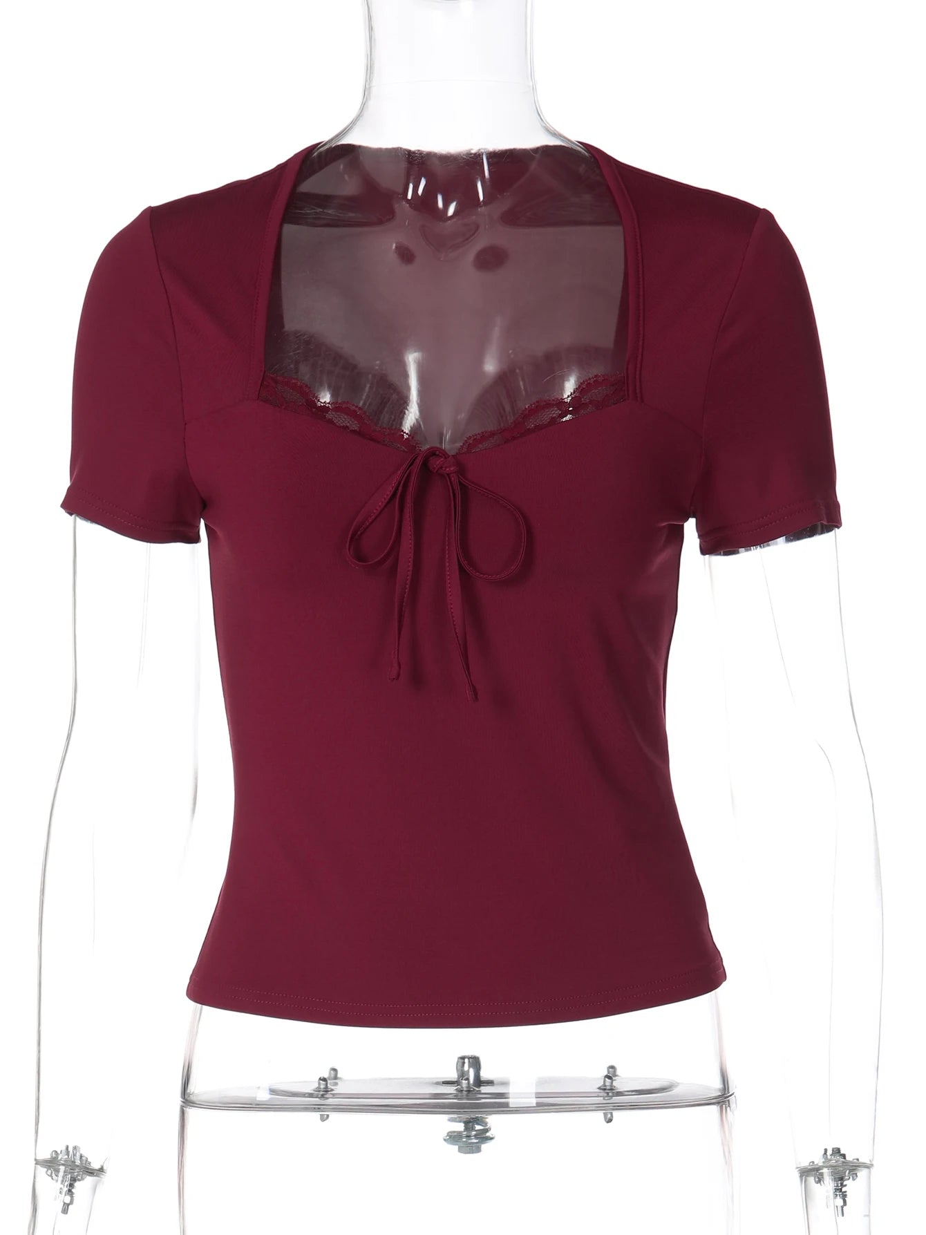 Lace Square-Neck Short-Sleeve Crop T-Shirt