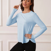 Ladies' curved hem sun-protective shirts, SPF shirts, long-sleeved T-shirts, hiking, fishing, outdoor fitness and running shirts