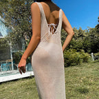 High-Split Backless Knit Beach Dress