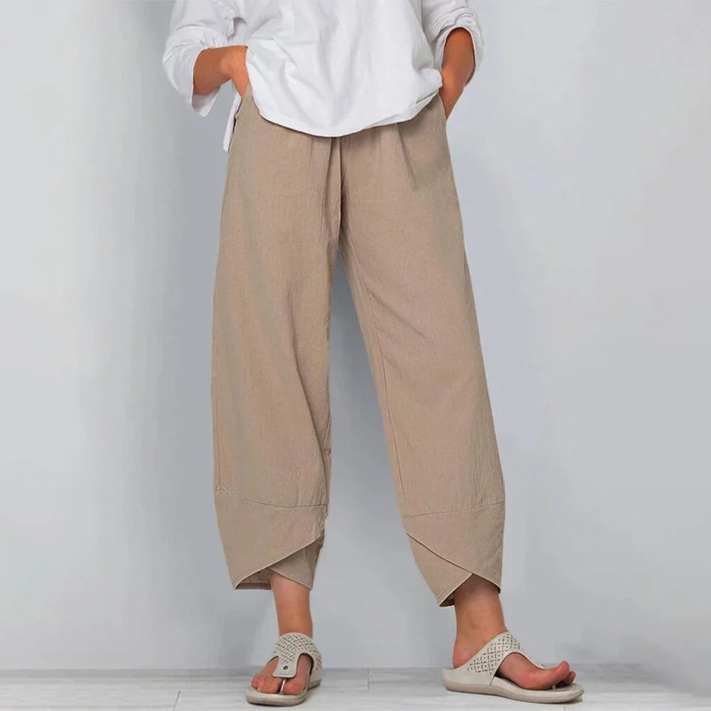 Cotton-Linen Wide-Leg Harem Pants