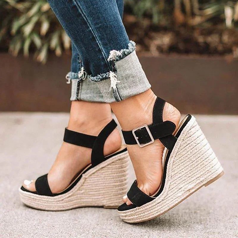 Cross-Strap Espadrille Wedge Sandals