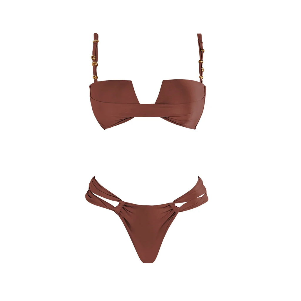 Strappy Three-Piece Bandeau Bikini Set