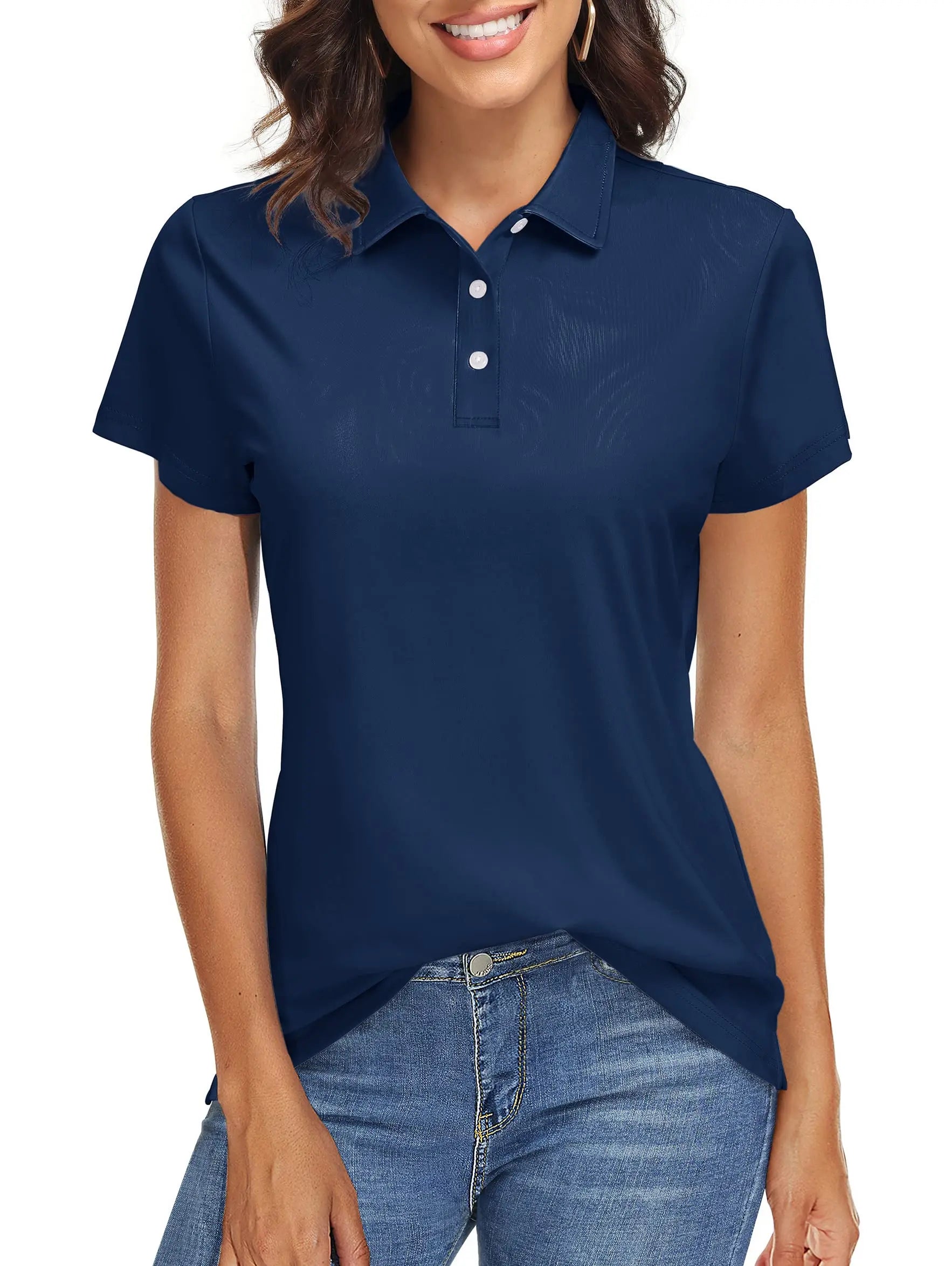 TACVASEN UPF 50+ Short Sleeve Golf Polos Shirts High Elastic Womens Sun Protection T-shirts Quick Dry Workout Tee Pullover Tops